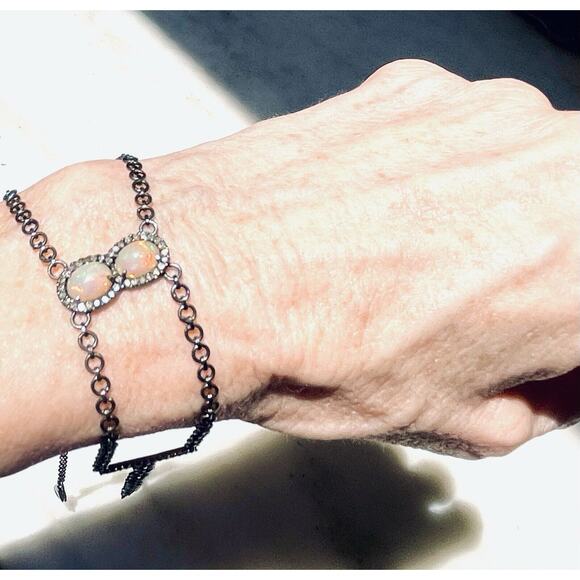 Sterling Silver .925 3 Chain Choker Real Opal And DIAMONDS. BEAUTIFUL!! Omg - Picture 5 of 14